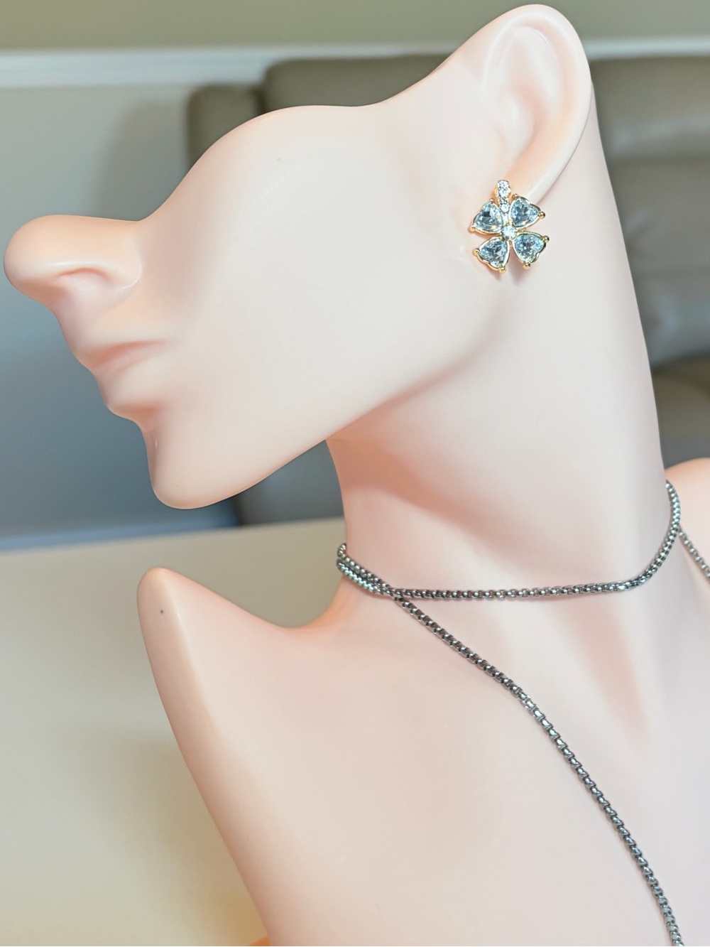 Crystal Flower Stud Earrings In Light Blue.